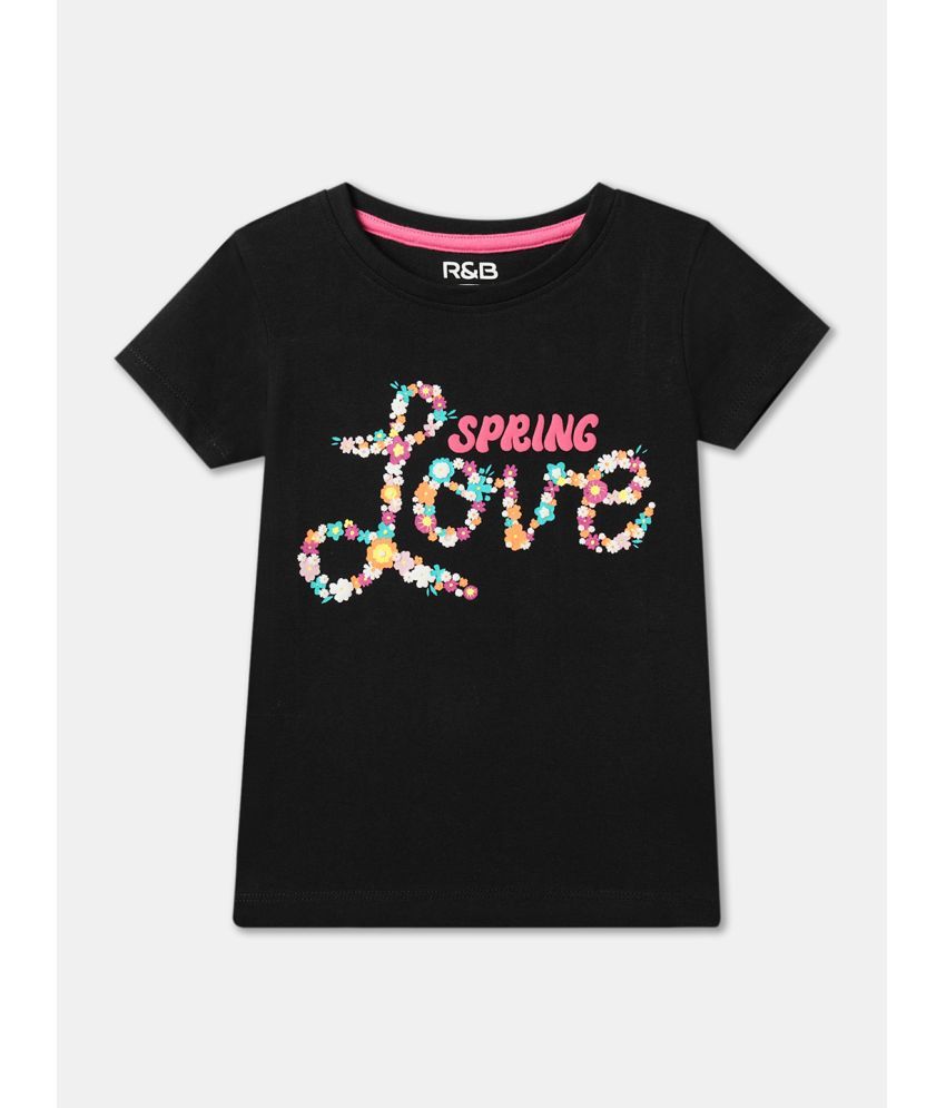     			R&B Black Cotton Girls T-Shirt ( Pack of 1 )