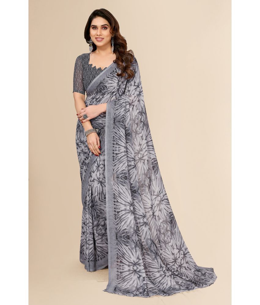     			Kashvi Sarees Georgette Printed Saree With Blouse Piece - Grey ( Pack of 1 )