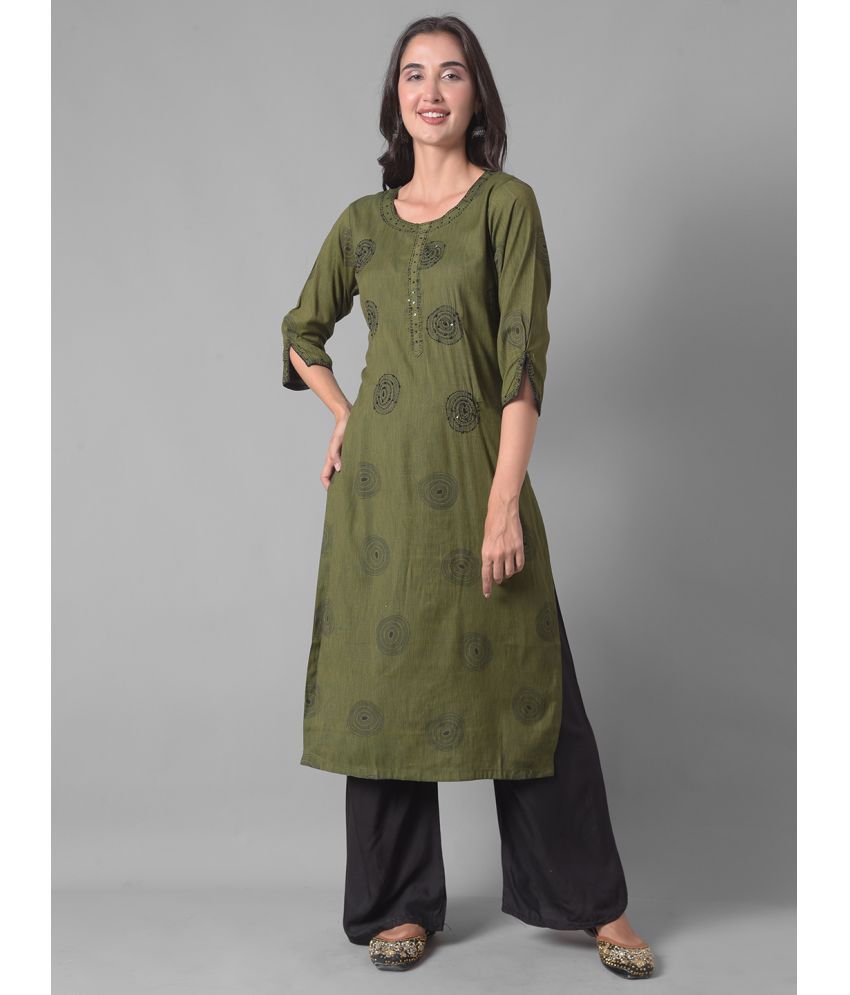     			Dollar Missy Cotton Blend Embellished Straight Women's Kurti - Green ( Pack of 1 )
