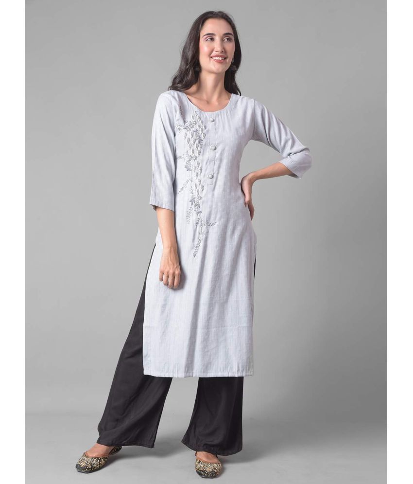     			Dollar Missy Cotton Blend Embellished Straight Women's Kurti - Grey ( Pack of 1 )