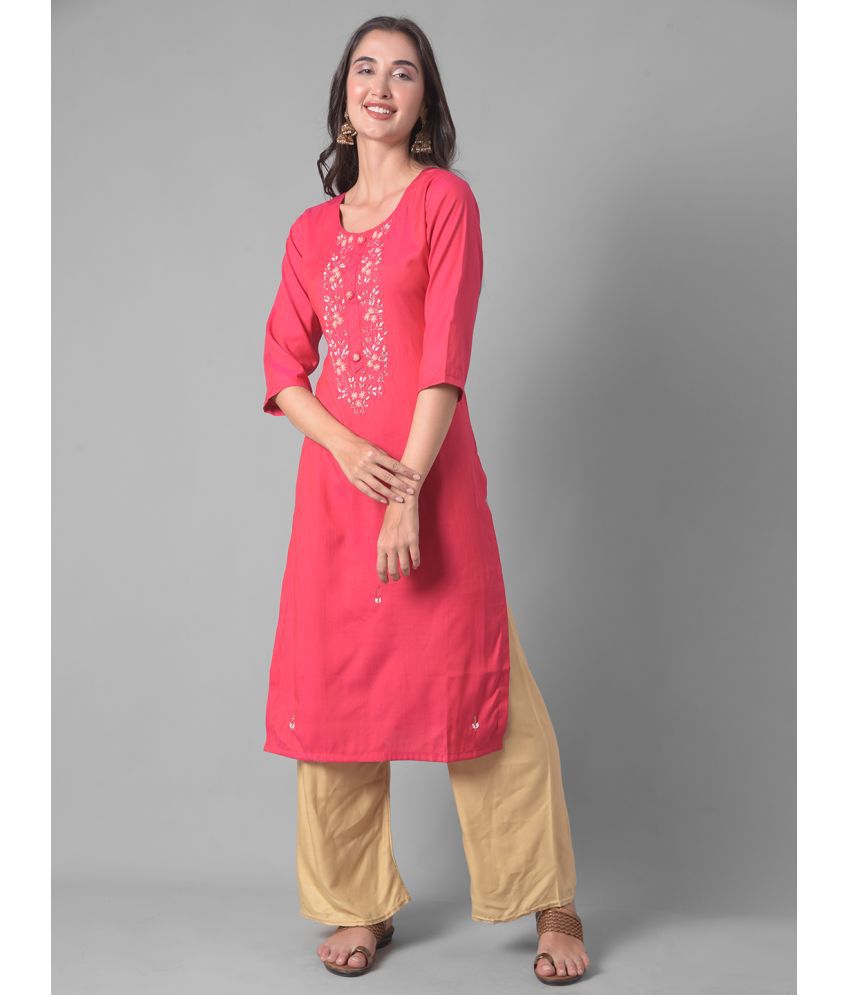     			Dollar Missy Cotton Blend Embroidered Straight Women's Kurti - Red ( Pack of 1 )