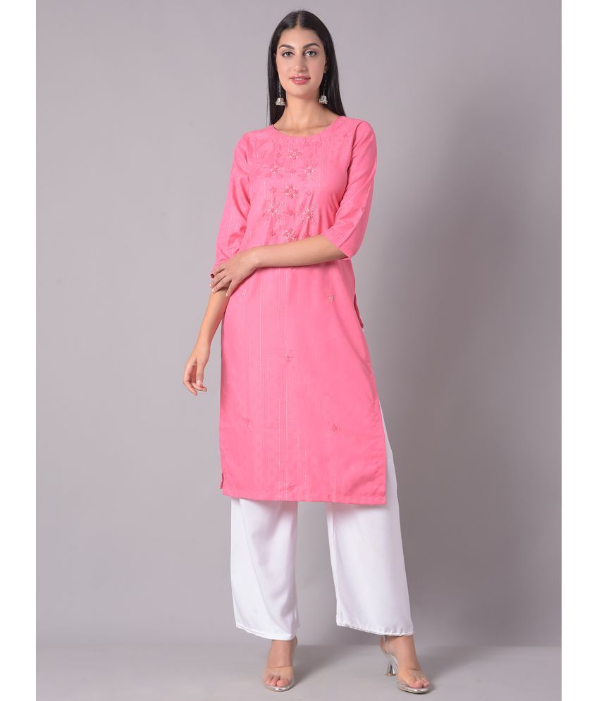     			Dollar Missy Cotton Blend Embroidered Straight Women's Kurti - Pink ( Pack of 1 )