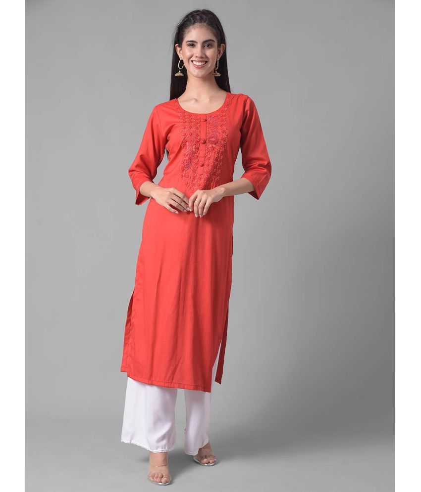     			Dollar Missy Cotton Blend Embroidered Straight Women's Kurti - Red ( Pack of 1 )