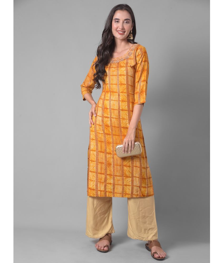     			Dollar Missy Cotton Blend Embroidered Straight Women's Kurti - Yellow ( Pack of 1 )