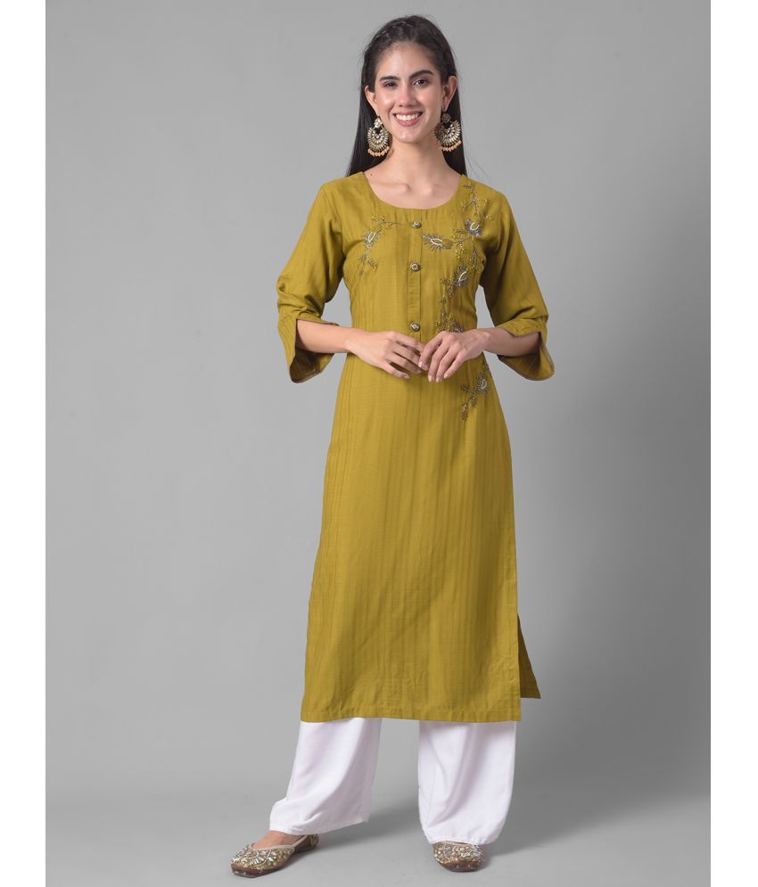     			Dollar Missy Cotton Blend Embroidered Straight Women's Kurti - Green ( Pack of 1 )