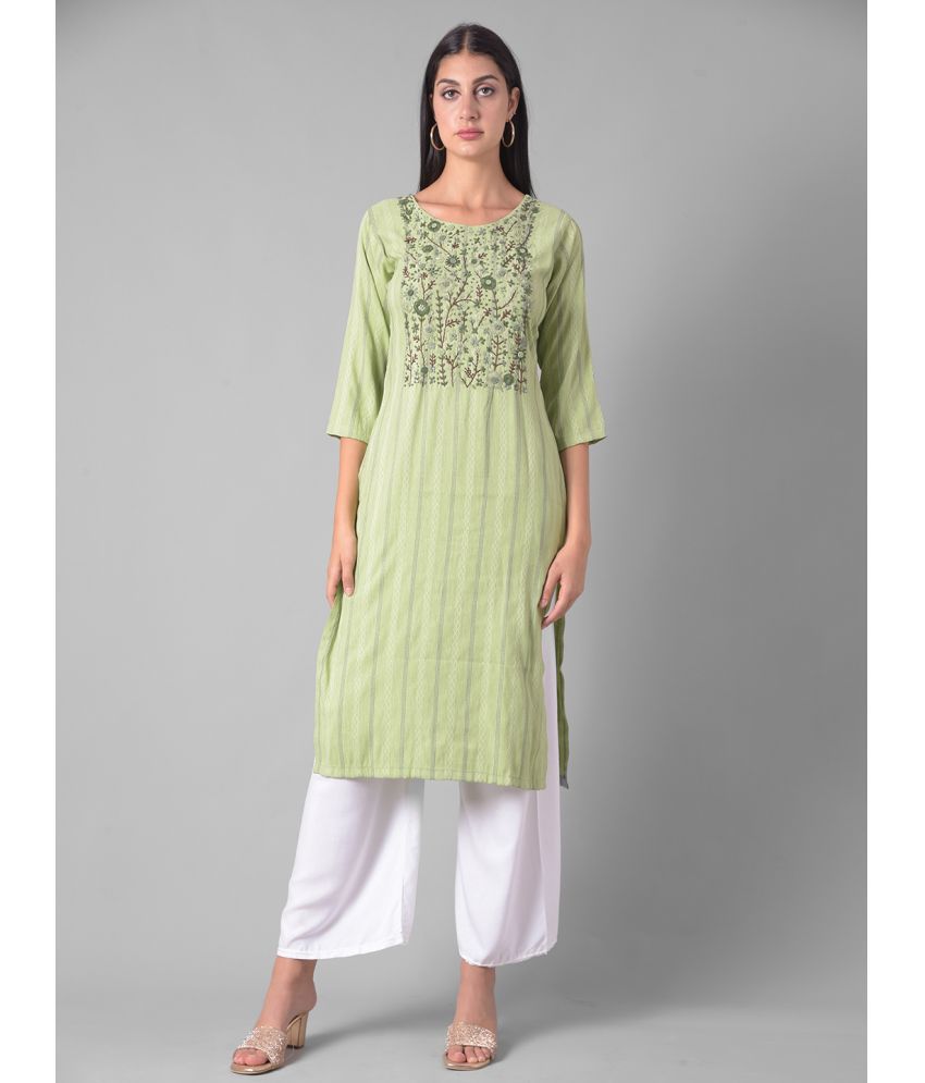    			Dollar Missy Cotton Blend Embroidered Straight Women's Kurti - Green ( Pack of 1 )