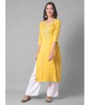 Dollar Missy Cotton Blend Embellished Straight Women's Kurti - Yellow ( Pack of 1 )