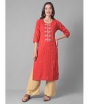 Dollar Missy Cotton Blend Embroidered Straight Women's Kurti - Red ( Pack of 1 )