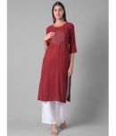 Dollar Missy Cotton Blend Embroidered Straight Women's Kurti - Red ( Pack of 1 )