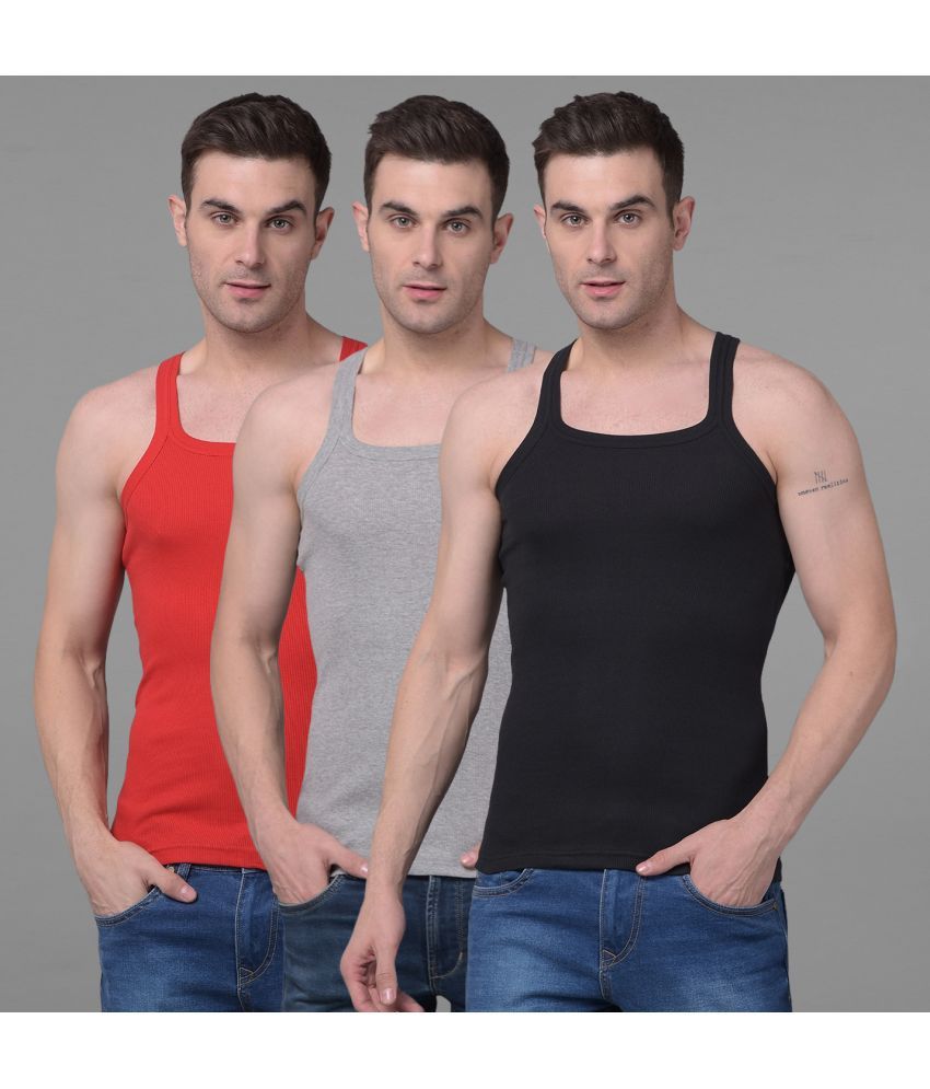     			Pack of 3 Dollar Bigboss Assorted Solid Cotton Blend Men Vest