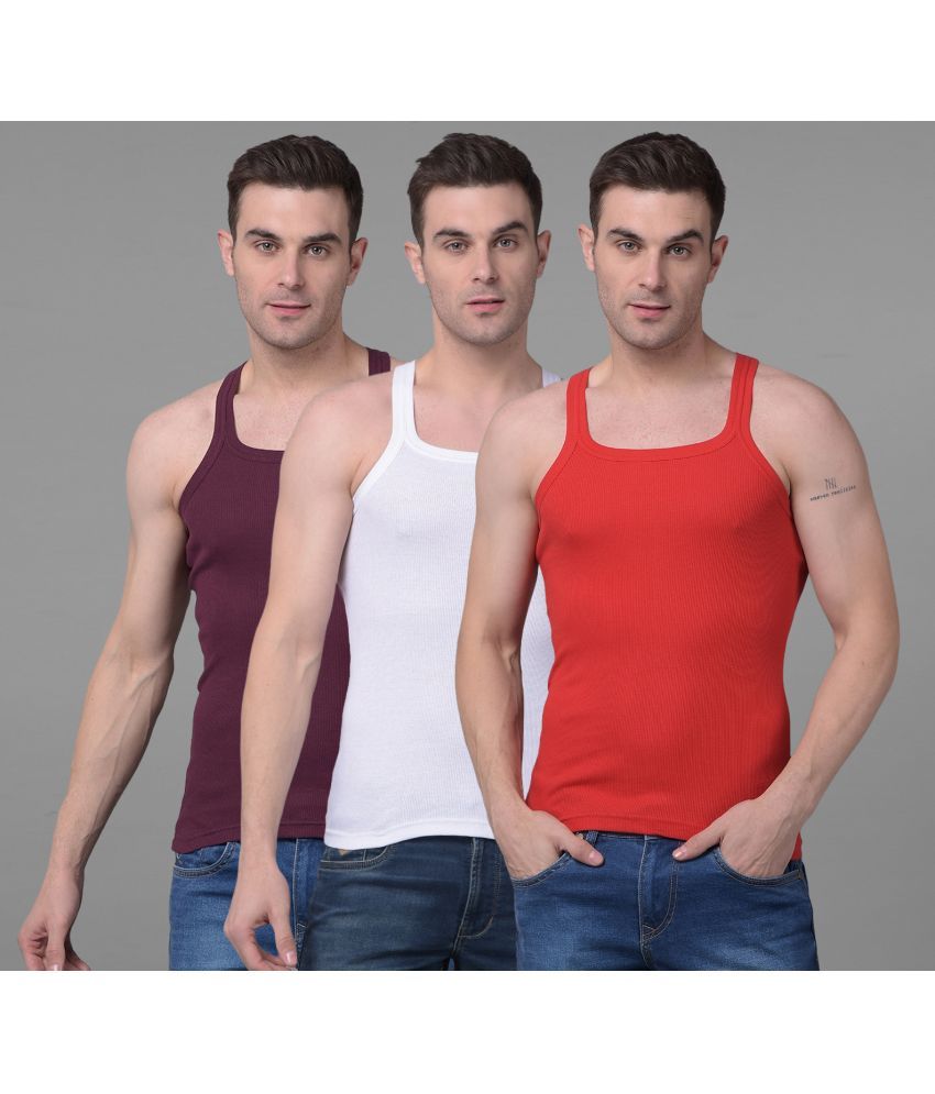     			Pack of 3 Dollar Bigboss Assorted Solid Cotton Blend Men Vest