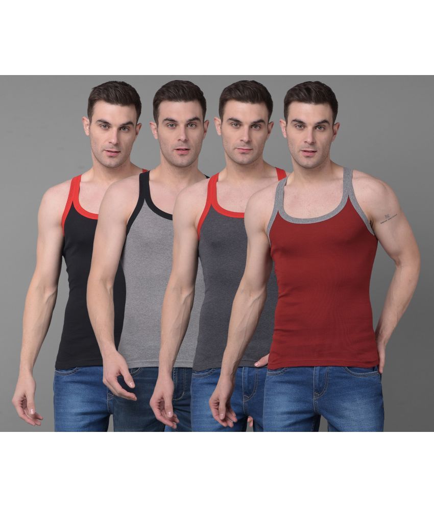     			Pack of 4 Dollar Bigboss Assorted Solid Cotton Blend Men Vest