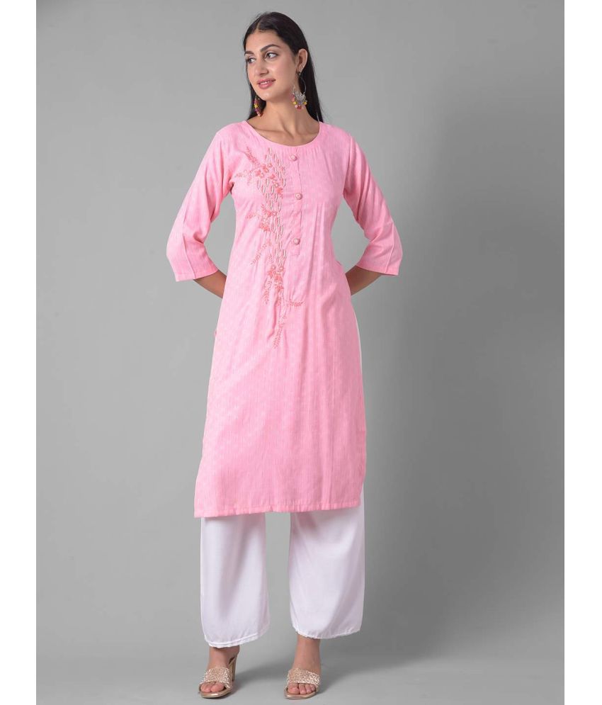     			Dollar Missy Cotton Blend Embellished Straight Women's Kurti - Pink ( Pack of 1 )