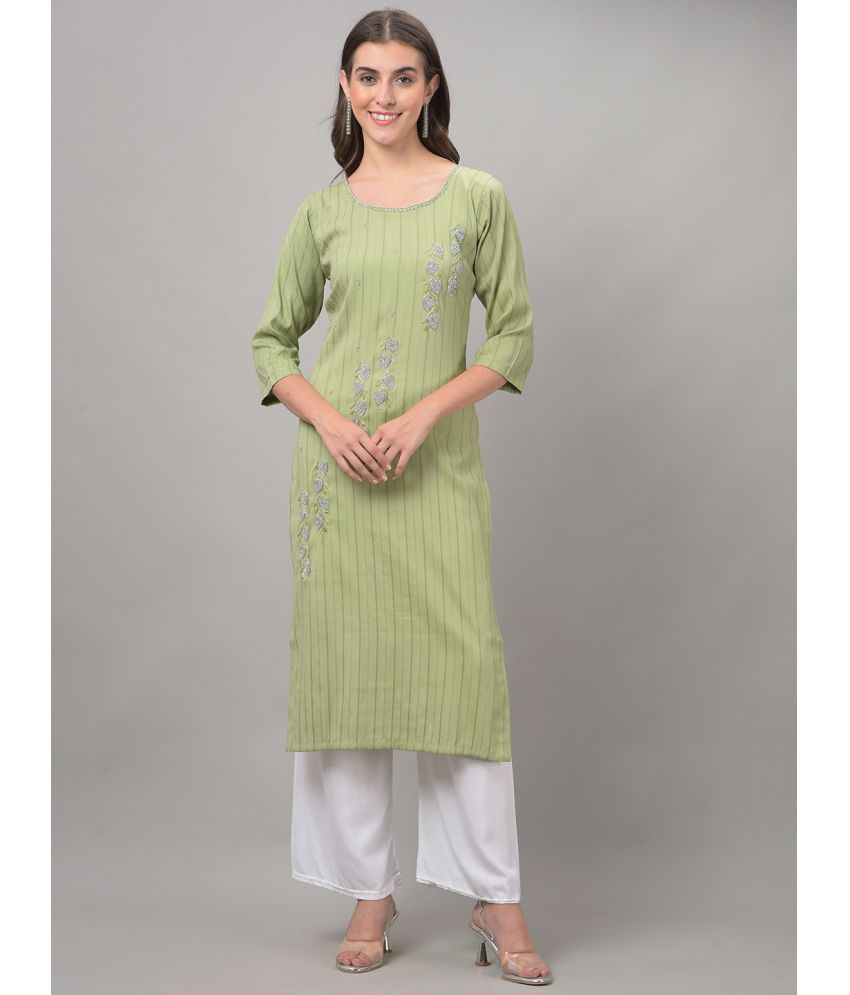     			Dollar Missy Cotton Blend Embellished Straight Women's Kurti - Green ( Pack of 1 )