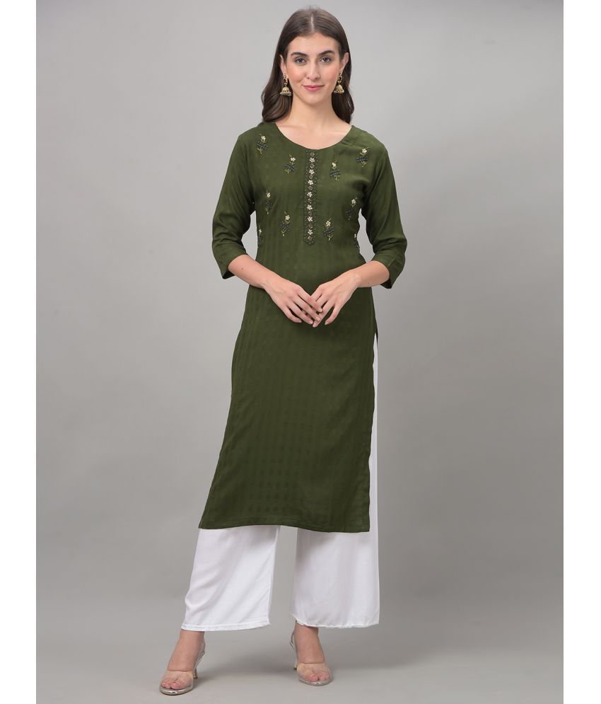     			Dollar Missy Cotton Blend Embellished Straight Women's Kurti - Green ( Pack of 1 )