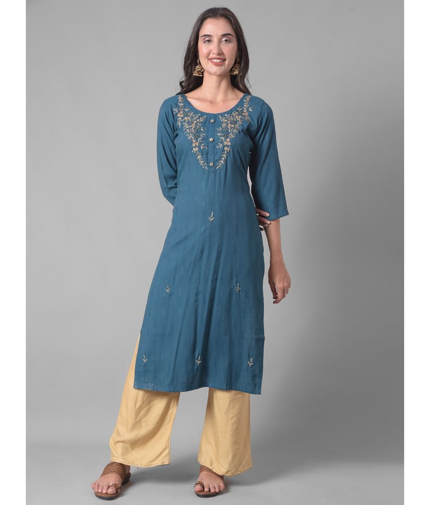     			Dollar Missy Cotton Blend Embellished Straight Women's Kurti - Blue ( Pack of 1 )