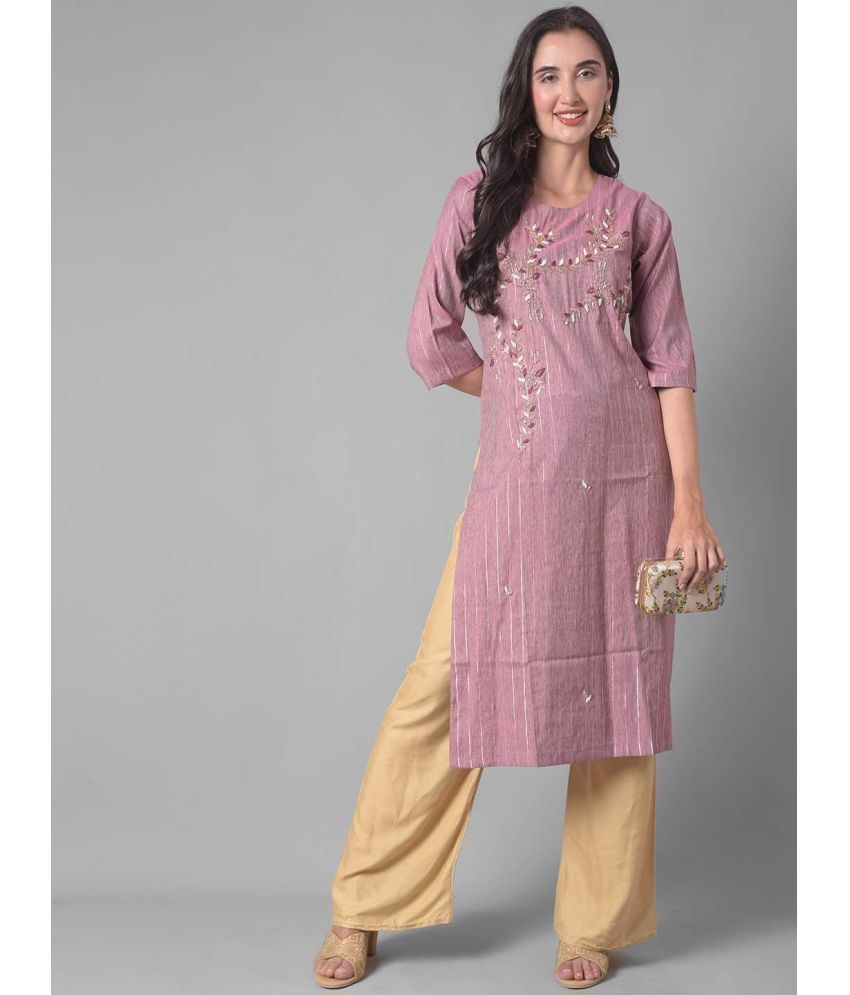     			Dollar Missy Cotton Blend Embroidered Straight Women's Kurti - Purple ( Pack of 1 )