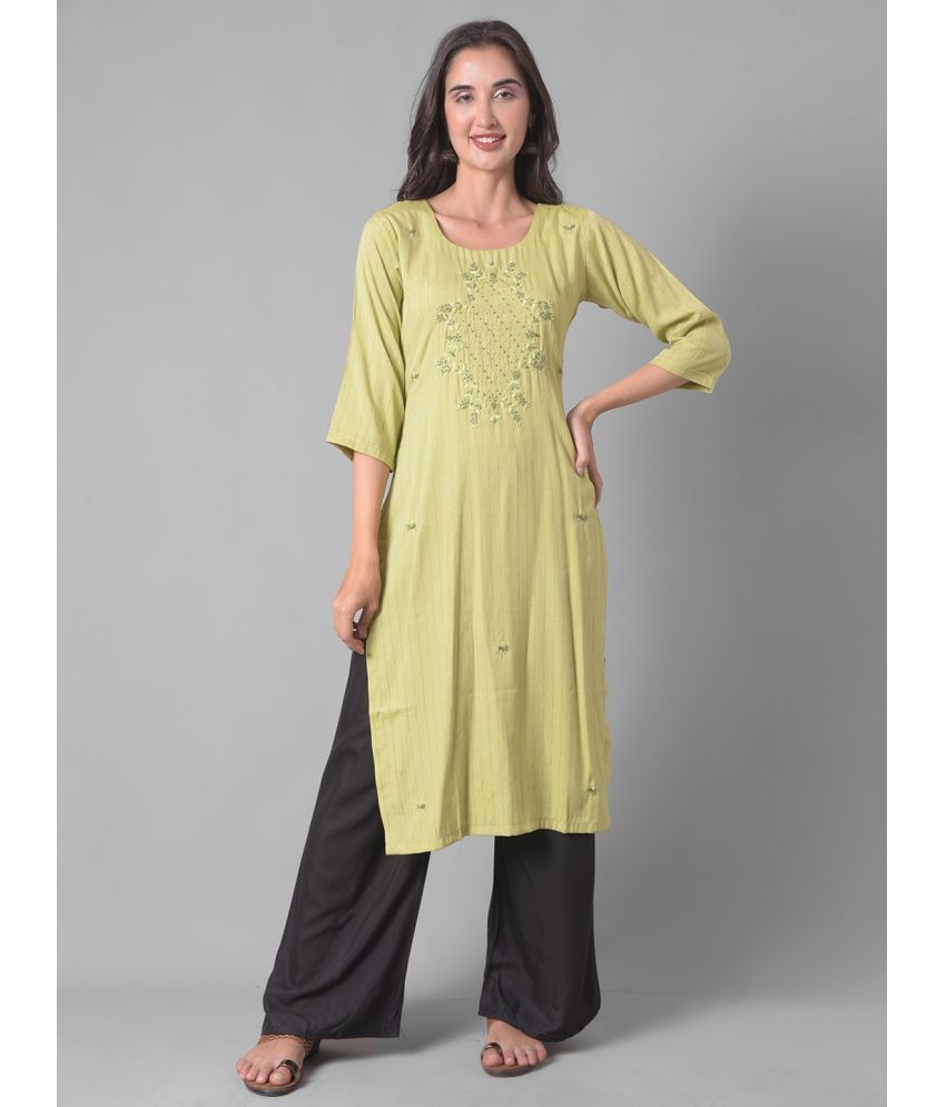     			Dollar Missy Cotton Blend Embroidered Straight Women's Kurti - Green ( Pack of 1 )