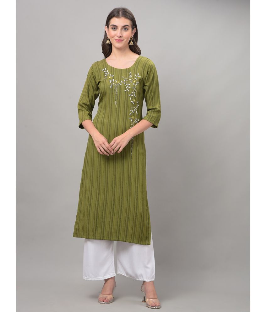     			Dollar Missy Cotton Blend Embroidered Straight Women's Kurti - Green ( Pack of 1 )