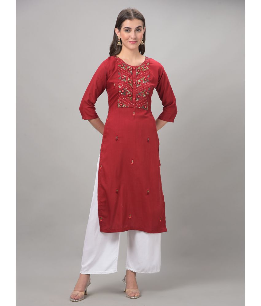     			Dollar Missy Cotton Blend Embroidered Straight Women's Kurti - Red ( Pack of 1 )