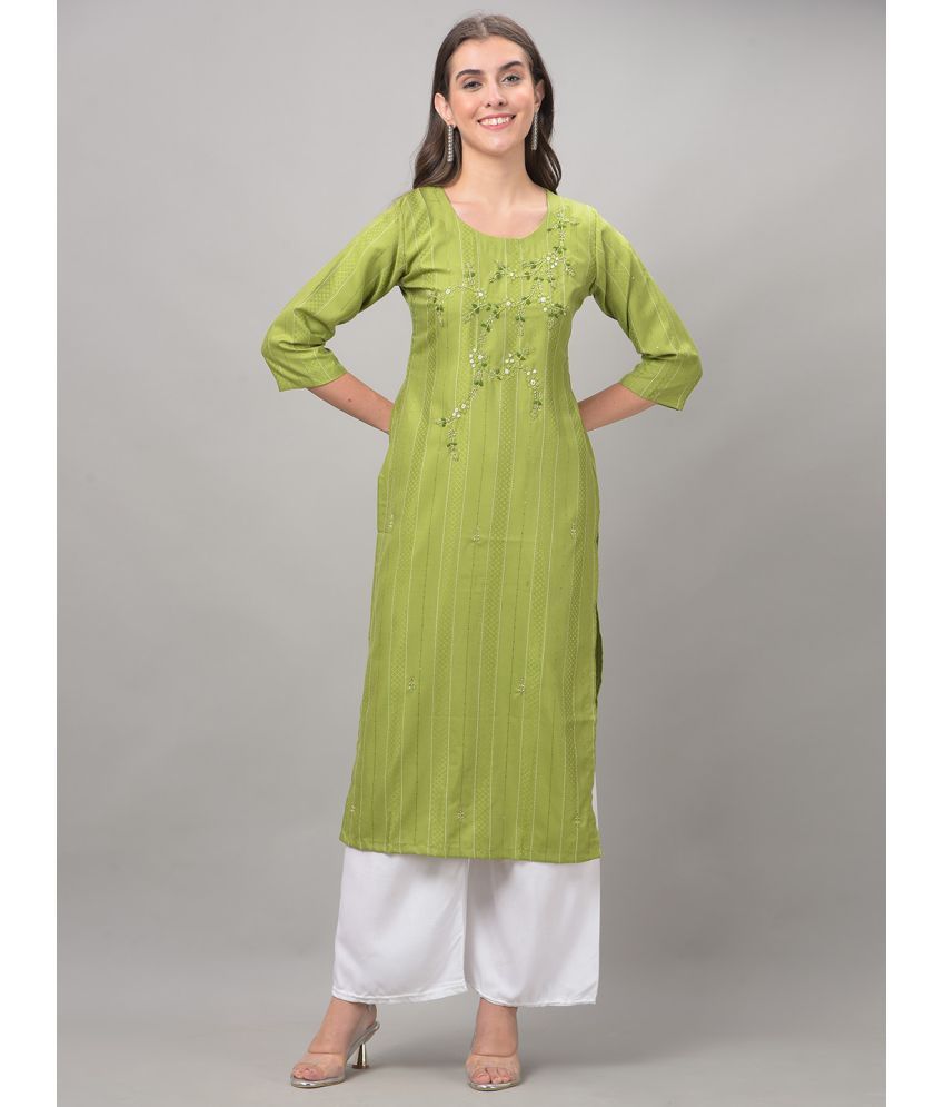     			Dollar Missy Cotton Blend Embroidered Straight Women's Kurti - Green ( Pack of 1 )