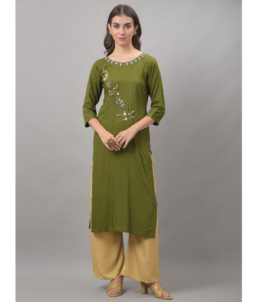     			Dollar Missy Cotton Blend Embroidered Straight Women's Kurti - Green ( Pack of 1 )