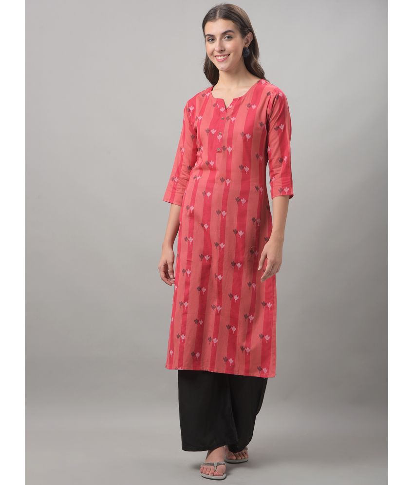     			Dollar Missy Cotton Blend Printed Straight Women's Kurti - Pink ( Pack of 1 )