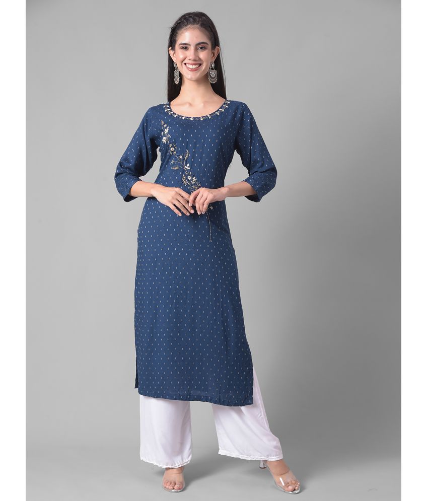     			Dollar Missy Cotton Blend Printed Straight Women's Kurti - Blue ( Pack of 1 )