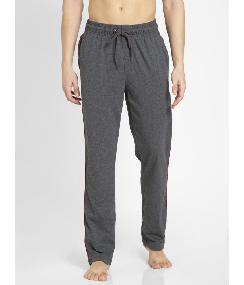     			Jockey 9500 Men's Super Combed Cotton Rich Regular Fit Trackpants - Charcoal Melange & Shanghai Red