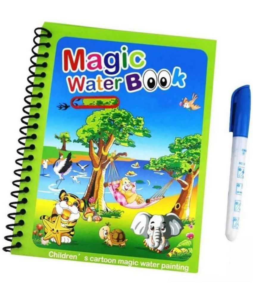     			Magic Water Coloring Book Reusable Doodle with Magic Pen Water-Reveal Activity Pad Education Drawing Pad Return Gifts for Kids Multicolor
