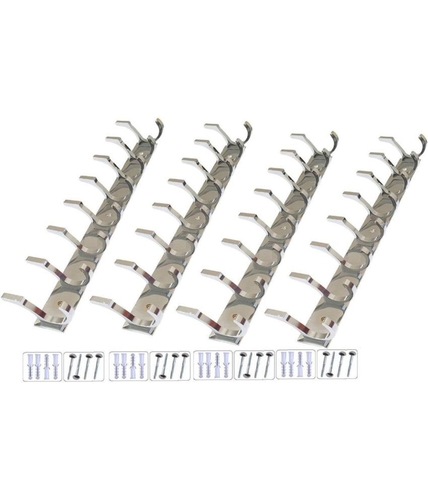     			OJASS Stainless Steel & Aluminium Premium Heavy Quality - 8 PIN Duck Cloth Hanger Bathroom Wall Door Hooks with 16 Screw and 16 Grip (Pack of 4 pcs) DHS08SS4L