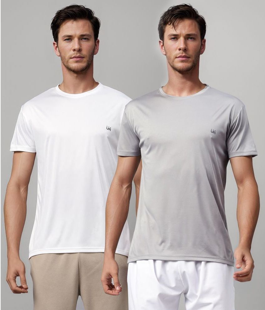     			UrbanMark Polyester Regular Fit Solid Half Sleeves Men's T-Shirt - Light Grey & White ( Pack of 2 )