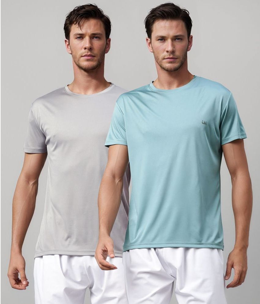    			UrbanMark Polyester Regular Fit Solid Half Sleeves Men's T-Shirt - Blue & Light Grey ( Pack of 2 )