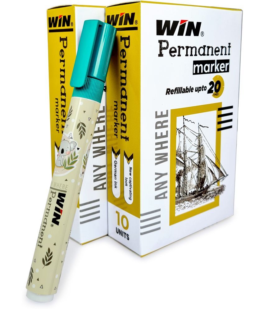     			Win Permanent Marker 20 Green|Bullet Tip|Smudge Free|School & Office (Set of 20, Green)