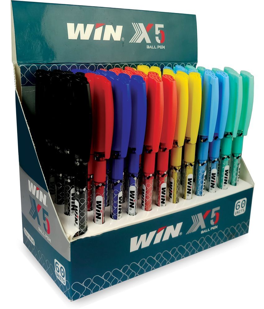     			Win X5 60Pcs(50 Blue, 8 Black & 2 Red)|Cute Design|0.7mm Tip|Exams & Office Ball Pen (Pack of 60, Multicolor)