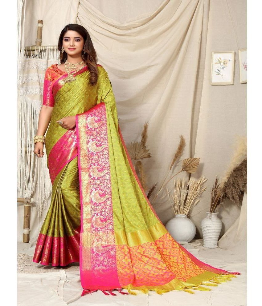     			Apnisha Silk Embellished Saree With Blouse Piece - Green ( Pack of 1 )