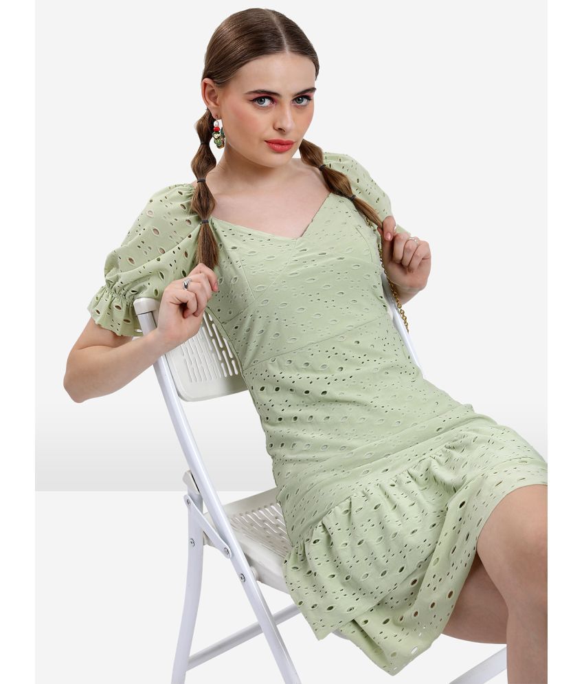     			Ketch Polyester Blend Self Design Knee Length Women's A-line Dress - Green ( Pack of 1 )