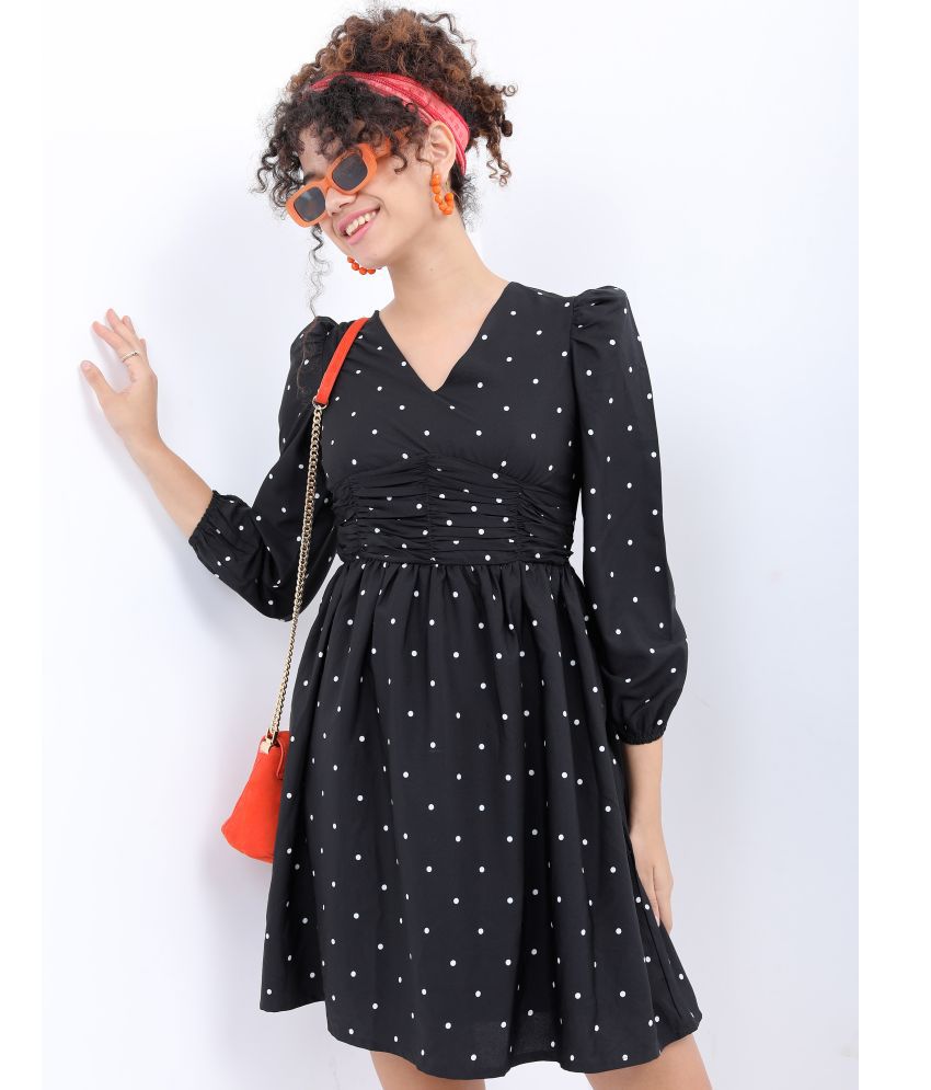     			Ketch Polyester Printed Mini Women's Fit & Flare Dress - Black ( Pack of 1 )