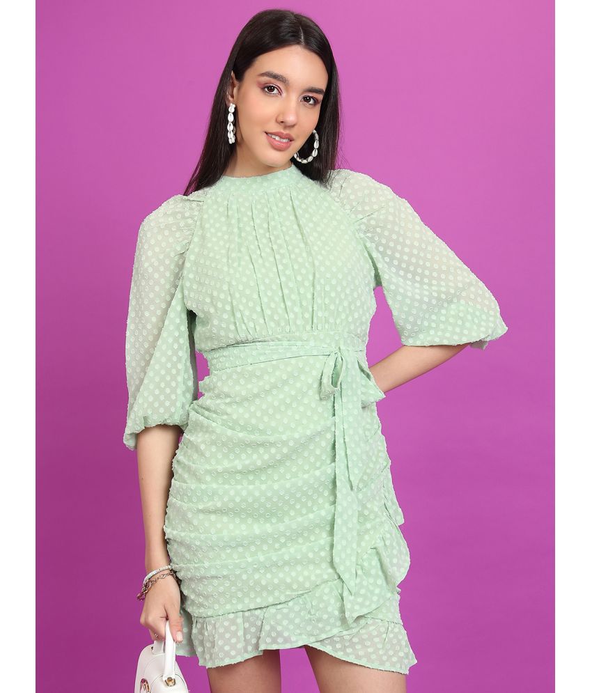     			Ketch Polyester Self Design Mini Women's Wrap Dress - Green ( Pack of 1 )