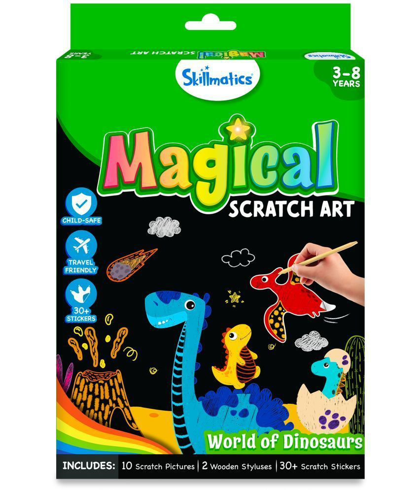     			Skillmatics Magical Scratch Art Book for Kids - Dinosaurs, Craft Kits & Supplies, DIY Activity & Stickers, Gifts for Toddlers, Girls & Boys Ages 3, 4, 5, 6, 7, 8, Travel Toys