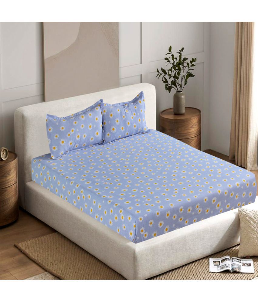     			Valtellina Cotton Floral 1 Double Bedsheet with 2 Pillow Covers - Blue