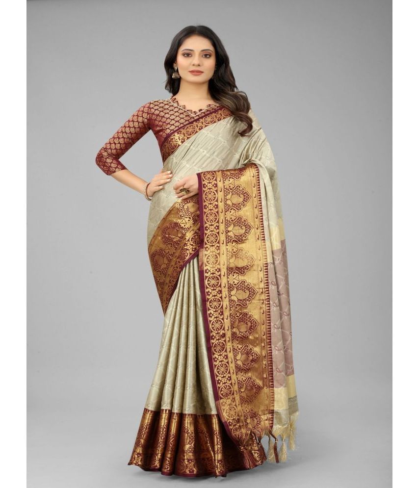     			Aika Cotton Silk Embellished Saree With Blouse Piece - Beige ( Pack of 1 )