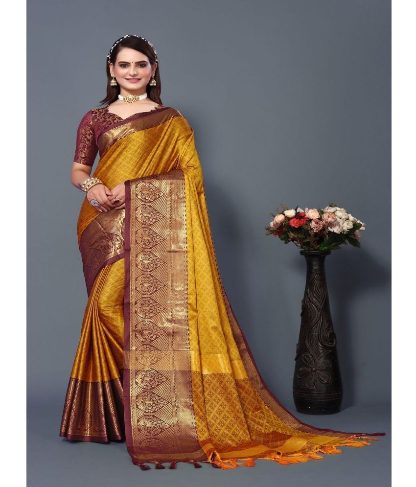     			Aika Cotton Silk Embellished Saree With Blouse Piece - Yellow ( Pack of 1 )