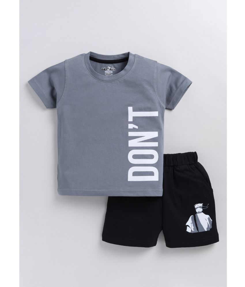     			CUTOPIES Dark Grey Cotton Blend Boys T-Shirt & Shorts ( Pack of 1 )