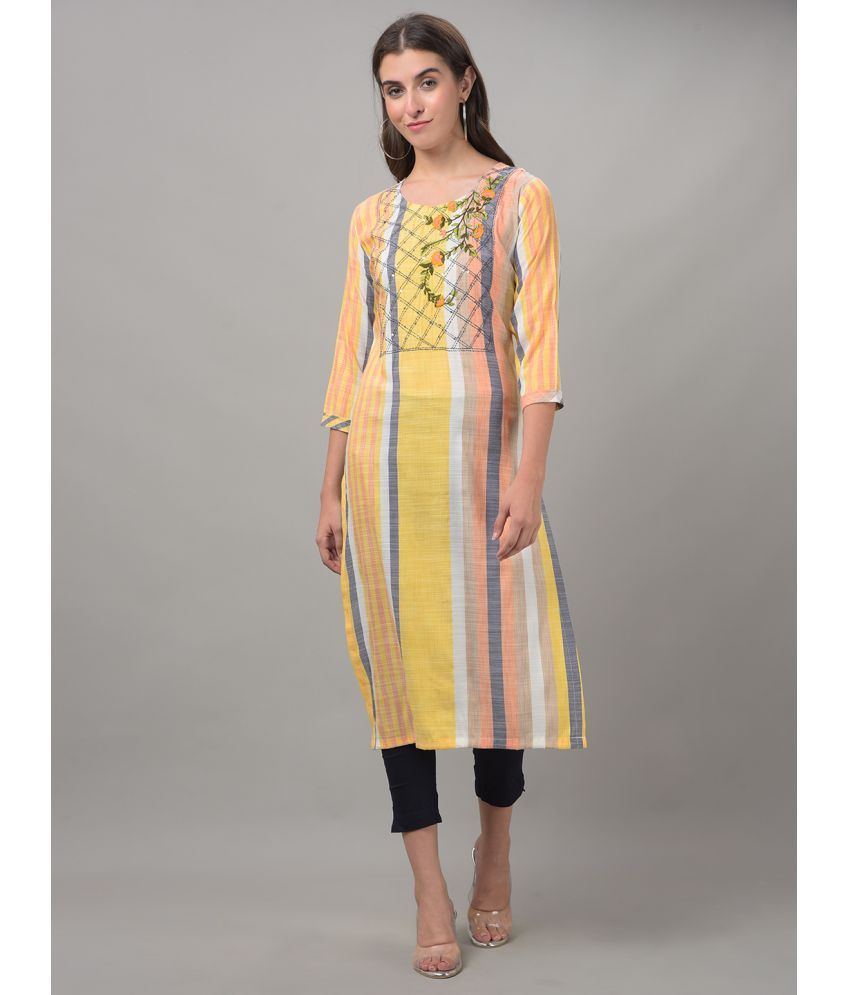     			Dollar Missy Cotton Blend Embroidered Straight Women's Kurti - Yellow ( Pack of 1 )