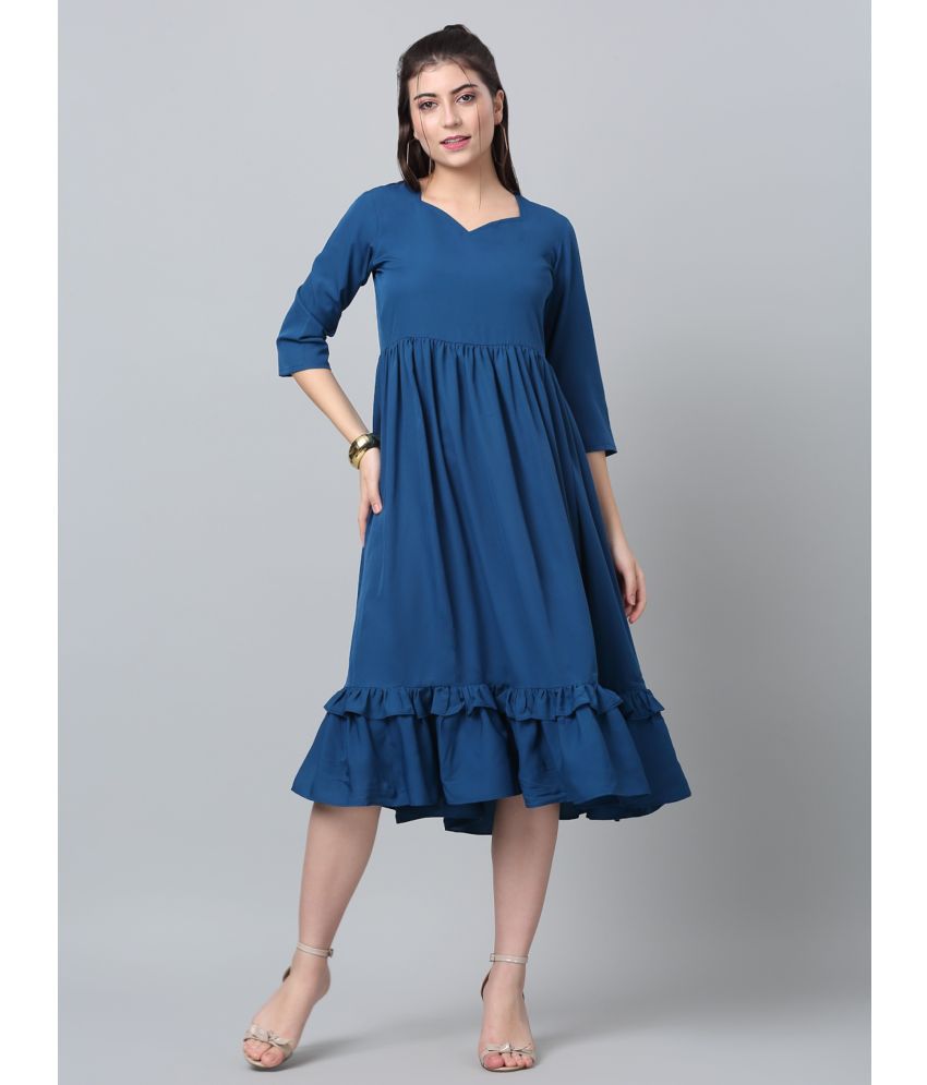     			Femvy Polyester Solid Midi Women's Fit & Flare Dress - Blue ( Pack of 1 )