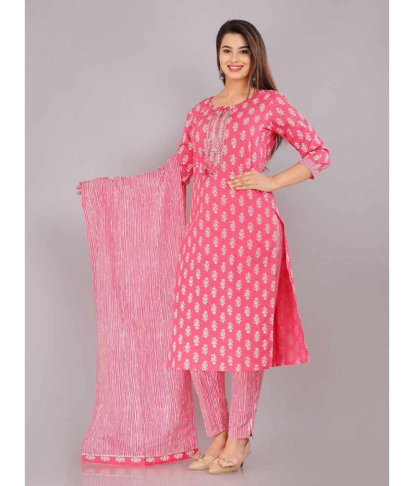     			HIGHLIGHT FASHION EXPORT Cotton Printed Kurti With Pants Women's Stitched Salwar Suit - Pink ( Pack of 1 )