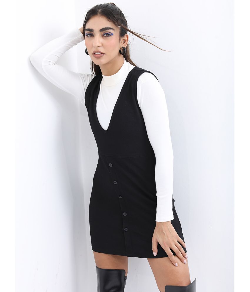     			Ketch Polyester Blend Colorblock Mini Women's Bodycon Dress - Black ( Pack of 1 )