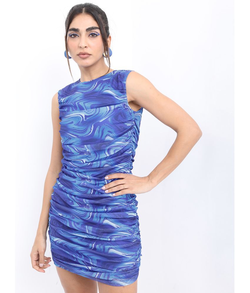     			Ketch Polyester Printed Mini Women's Bodycon Dress - Blue ( Pack of 1 )