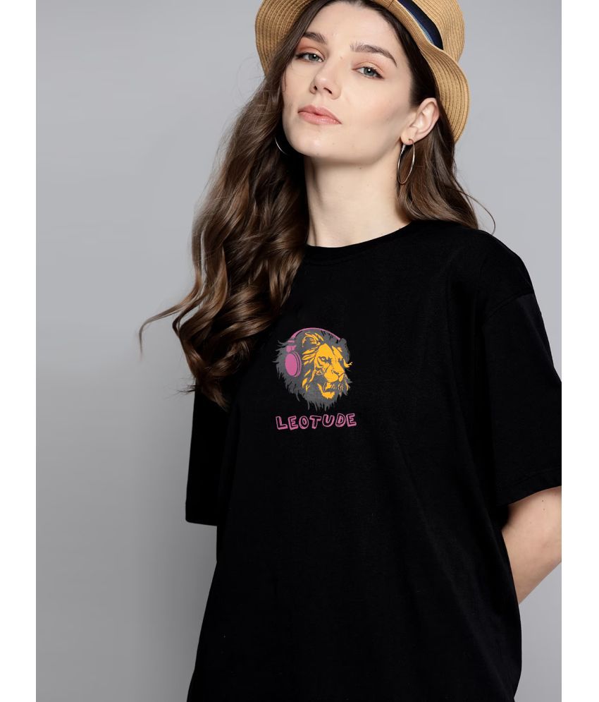     			Leotude Black Cotton Blend Oversized Women's T-Shirt ( Pack of 1 )